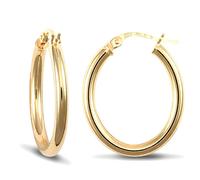 Jewelco London Ladies 9ct Yellow Gold Polished Oval 3mm Hoop Earrings - JER440A