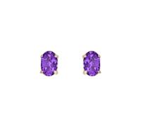 Jewelco London Ladies 9ct Yellow Gold Purple Oval Amethyst 4 Claw Solitaire Stud Earrings, 6x4mm - JES369
