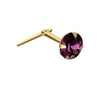 Jewelco London Ladies 9ct Yellow Gold Purple Round Crystal Solitaire Claw Set Andralok Hinged Nose Stud 4mm - JNS070