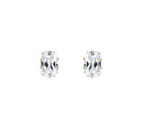 Jewelco London Ladies 9ct Yellow Gold Rectangular Emerald Cut CZ Claw Set Solitaire Stud Earrings, 6x4mm 1 Carat - JES198