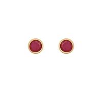 Jewelco London Ladies 9ct Yellow Gold Red Round Ruby Donut Bezel Solitaire Stud Earrings, 3mm 0.20CTS - JES353