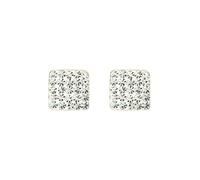 Jewelco London Ladies 9ct Yellow Gold White Round Crystal Disco Square Stud Earrings - JES218