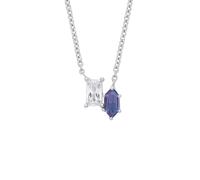 Jewelco London Ladies Rhodium Plated Sterling Silver Blue Hexagon Baguette CZ Odd Couple Lavalier Necklace 16 + 2 inch - GVK340