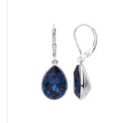 Jewelco London Ladies Rhodium Plated Sterling Silver Blue Pear CZ Bezel Solitaire Midnight Orb Drop Earrings - GVE977