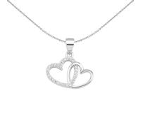 Jewelco London Ladies Rhodium Plated Sterling Silver Cubic Zirconia Entangled Love Hearts Love Heart Pendant - APD162