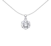 Jewelco London Ladies Rhodium Plated Sterling Silver CZ 6 Claw Solitaire Pendant Necklace 4ct - GVP589