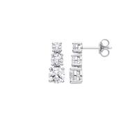 Jewelco London Ladies Rhodium Plated Sterling Silver CZ Graduated Trilogy Snowman Drop Earrings - EAG1114