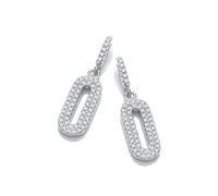 Jewelco London Ladies Rhodium Plated Sterling Silver CZ Oval Pill Paperclip Drop Earrings - EAG1183