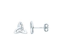 Jewelco London Ladies Rhodium Plated Sterling Silver CZ Trilogy Trinity Celtic Knot Stud Earrings - EAG1079
