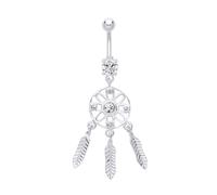 Jewelco London Women's Silver CZ Wind Chime Dream Catcher with Steel Belly Bar & Ball - GBB61 in White Jewelco London White One Size