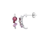 Jewelco London Ladies Rhodium Plated Sterling Silver Garnet Lilac Oval CZ Arced Bridge Assortment Cluster Drop Earrings - EAG1254