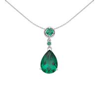 Jewelco London Ladies Rhodium Plated Sterling Silver Green Pear Cushion CZ Art Deco Avocado Pendant Necklace 18 inch - GVP583