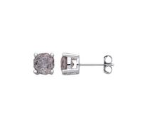 Jewelco London Ladies Rhodium Plated Sterling Silver Grey Octagon CZ Rose Cut 4 Claw Solitaire Stud Earrings 6mm - EAG1305-GB