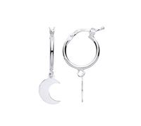 Jewelco London Ladies Rhodium Plated Sterling Silver Hanging Crescent Moon Charm Hoop Drop Earrings - EAG1152