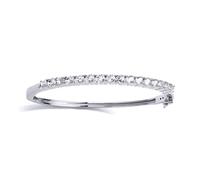 Jewelco London Ladies Rhodium Plated Sterling Silver Oval CZ Sweet 16 Eternity Line Tennis Bangle Bracelet - GVG233