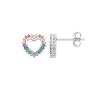 Jewelco London Ladies Rhodium Plated Sterling Silver Rainbow CZ Pave Pastel Fizzy Open Love Heart Stud Earrings - EAG1161