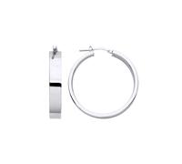Jewelco London Ladies Rhodium Plated Sterling Silver Rectangular Tube Flat Band Hoop Earrings 32mm 6mm - ER132