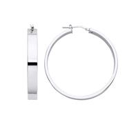 Jewelco London Ladies Rhodium Plated Sterling Silver Rectangular Tube Flat Band Hoop Earrings 45mm 6mm - ER133