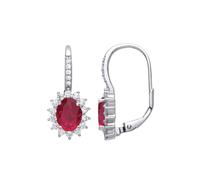 Jewelco London Ladies Rhodium Plated Sterling Silver Red Oval CZ Solitaire Cluster Drop Earrings - GVE817RU