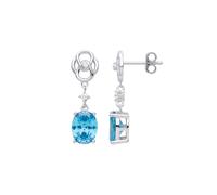 Jewelco London Ladies Rhodium Plated Sterling Silver Swiss Blue Oval CZ Celtic Knot Pendulum Drop Earrings - EAG1033