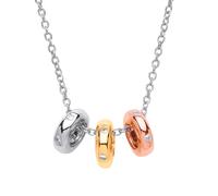Jewelco London Ladies Rhodium Yellow & Rose Gold-Plated Sterling Silver Cubic Zirconia Trilogy Halo Rings Charm Necklace 15 + 2 inch - GVK167