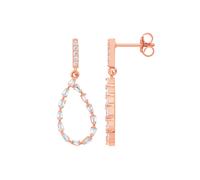 Jewelco London Ladies Rose Gold-Plated Sterling Silver Baguette CZ Flame Raindrop Cluster Rolo Drop Earrings - EAG1214