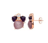 Jewelco London Ladies Rose Gold-Plated Sterling Silver pink Oval Quartz Pebble Stud Earrings - GVE594ROSE
