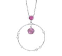 Jewelco London Ladies Silver Lilac Hot Pink irregular Amethyst CZ Pendulum Swing Orbit Circle Lavalier Necklace 16 inch - GVK343