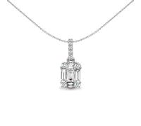 Jewelco London Ladies Solid 18ct White Gold 3 Claw Set Baguette G VS 0.43ct Diamond Illusion Solitaire Pendant - 18P156