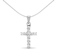 Jewelco London Ladies Solid 18ct White Gold 4 Claw Set Round G SI1 0.5ct Diamond Eternity Cross Pendant - 18X024