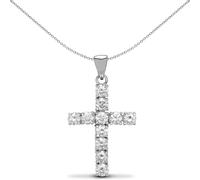 Jewelco London Ladies Solid 18ct White Gold 4 Claw Set Round G SI1 1ct Diamond Eternity Cross Pendant - 18X025