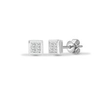Jewelco London Ladies Solid 18ct White Gold Rub Over Set Princess G VS 0.5ct Diamond Illusion Solitaire Stud Earrings - 18E126
