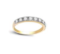 Jewelco London Ladies Solid 9ct Gold 4 Claw Set Round H I2 0.31ct Diamond Smooth Pave Half Eternity Ring 3mm - Size S