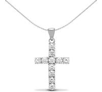 Jewelco London Ladies Solid 9ct White Gold 4 Claw Set Round G i1 1ct Diamond Eternity Cross Pendant - 9X025