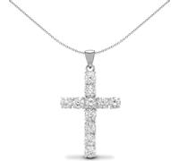 Jewelco London Ladies Solid 9ct White Gold 4 Claw Set Round G i1 2ct Diamond Eternity Cross Pendant - 9X026