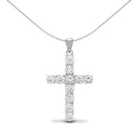 Jewelco London Ladies Solid 9ct White Gold 4 Claw Set Round G i1 2ct Diamond Eternity Cross Pendant - 9X026