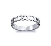 Jewelco London Ladies Solid 9ct White Gold Cut Out Love Hearts Inversion Pattern Open Toe Ring