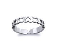 Jewelco London Ladies Solid 9ct White Gold Cut Out Love Hearts Inversion Pattern Open Toe Ring