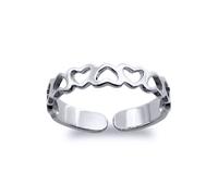 Jewelco London Ladies Solid 9ct White Gold Cut Out Love Hearts Inversion Pattern Open Toe Ring - JTR020