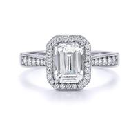 Jewelco London Ladies Solid 9ct White Gold Emerald Cut Cubic Zirconia Wed-fit Halo Travel Proposal Ring 1.00CT - Size M