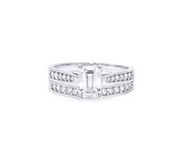 Jewelco London Ladies Solid 9ct White Gold Emerald Cut CZ Wed-fit Engagement & Half Eternity Travel Bridal Rings Set