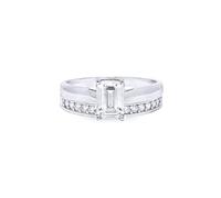 Jewelco London Ladies Solid 9ct White Gold Emerald Cut CZ Wed-fit Solitaire & Half Eternity Travel Bridal Rings Set