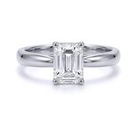 Jewelco London Ladies Solid 9ct White Gold Emerald Cut Lab Created Diamond Wed-fit Solitaire Travel Proposal Ring 1.00CT - Size L