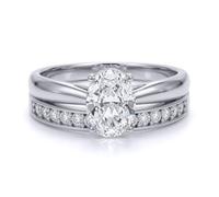 Jewelco London Ladies Solid 9ct White Gold Oval Cubic Zirconia Wed-fit Solitaire & Half Eternity Travel Bridal Rings Set