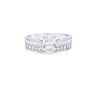 Jewelco London Ladies Solid 9ct White Gold Oval Cubic Zirconia Wed-fit Solitaire & Half Eternity Travel Bridal Rings Set