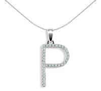 Jewelco London Ladies Solid 9ct White Gold Pave Set Round G SI 0.16ct Diamond Elegant Block Initial ID Charm Pendant - 9P105-P