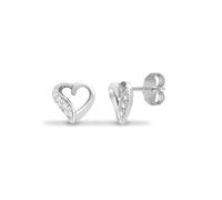 Jewelco London Ladies Solid 9ct White Gold Pave Set Round I I3 0.06ct Diamond Elegant Love Heart Stud Earrings - 9E089
