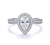 Jewelco London Ladies Solid 9ct White Gold Pear Cubic Zirconia Wed-fit Halo Travel Proposal Ring 1.00CT