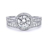 Jewelco London Ladies Solid 9ct White Gold Round Brilliant CZ Wed-fit Halo & Half Eternity Travel Bridal Rings Set