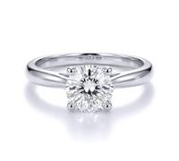 Jewelco London Ladies Solid 9ct White Gold Round Lab Created Diamond Wed-fit Solitaire Travel Proposal Ring 1.00CT - Size M